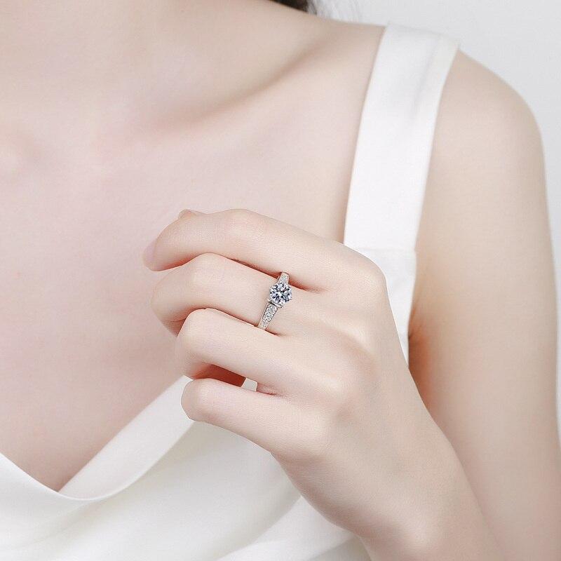 Bague Ringen Real 1ct Round VVS D Moissanite Diamond Ring For Women S925 Sterling Silver Jewelry Six Claw Opening Adjustable Rings