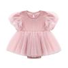 Летнее платье с коротким рукавом для малышки с юбкой из тюля и рюшами для волос, однотонное, подарок для подготовки к рождению, комбинезон для девочки, аксессуар, розовый, 6 месяцев,