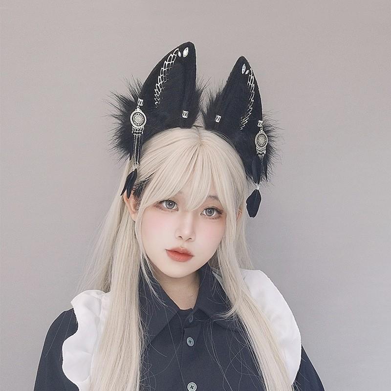 Handmade Faux Fur Animal Ear Headband Cosplay Party Halloween Dark Gothic Costume Accessory