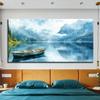1,5" Толстый Холст Без Рамы Настенное Искусство - Безмятежное Озеро Горы Небо Пейзаж с Лодкой Живопись, Современный Декоративный Вдохновленный Природой