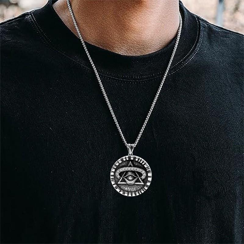 Horus Eye Necklace Geometric Pendant Copper Chain Vintage Oxidized Minimalist Jewelry Daily Wear