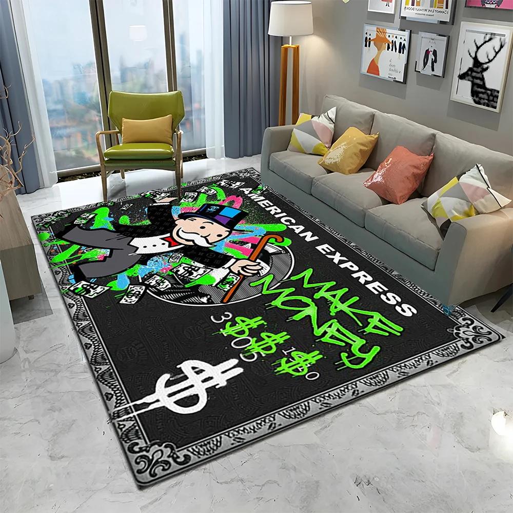 Dollar Monopoly Cartoon Retro Games Carpet Rug for Home Living Room Bedroom Sofa Doormat Decor,kids Area Rug Non-slip Floor Mat