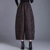 Women's Fleece-Lined Embossed Jacquard Wide-Leg Cropped Tulip Pants - Plus Size, Autumn/Winter, Casual Bootcut, High Quality