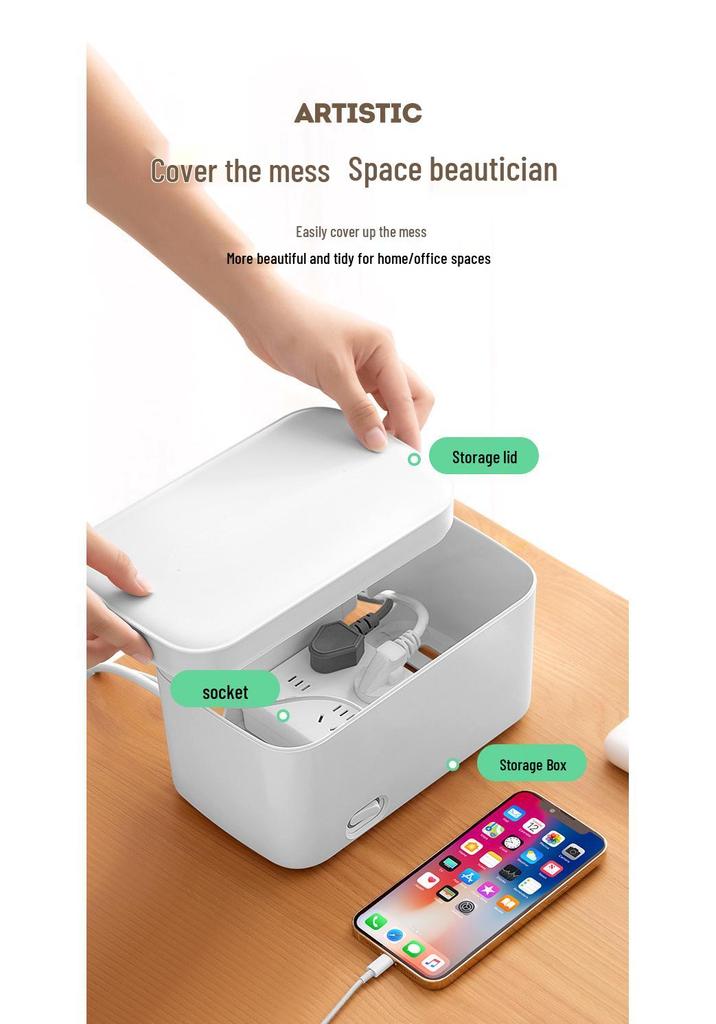 Multi-Functional Desktop Cable Organizer & Power Strip Box