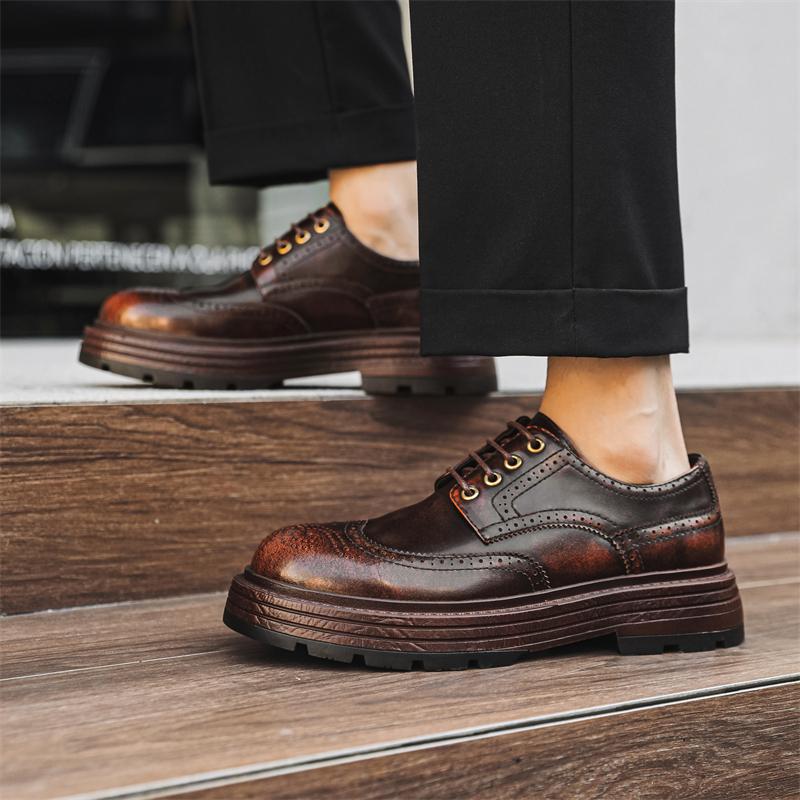 Броги Мужские туфли из натуральной кожи Винтажные классические модные туфли для отдыха, бизнеса, вечеринки, на толстой подошве, мужские свадебные туфли