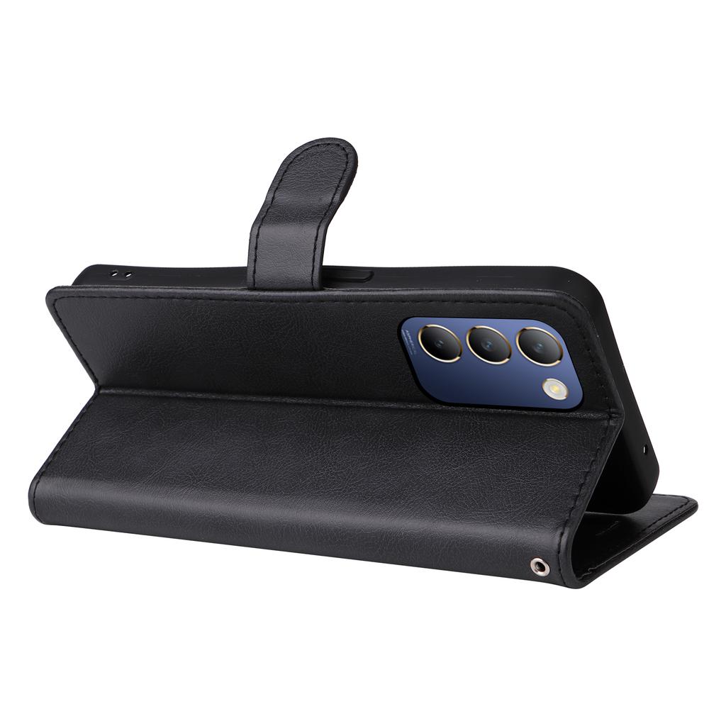 For Vivo V40 SE 5G/Y100 5G (Indonesia)/Y200e 5G/V30 Lite 5G (India) Case Solid Color Leather Mobile Cover Wallet Stand with Strap