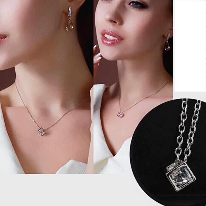 Zircon Crystal Cube Pendant Necklace Novel Chic Simple Wild Women Necklace