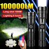 100000LM High Powerful Flashlight Rechargeable Built-In Battery Torch Waterproof Zoom Flashlight Outdoor Camping Light Fishing Lantern