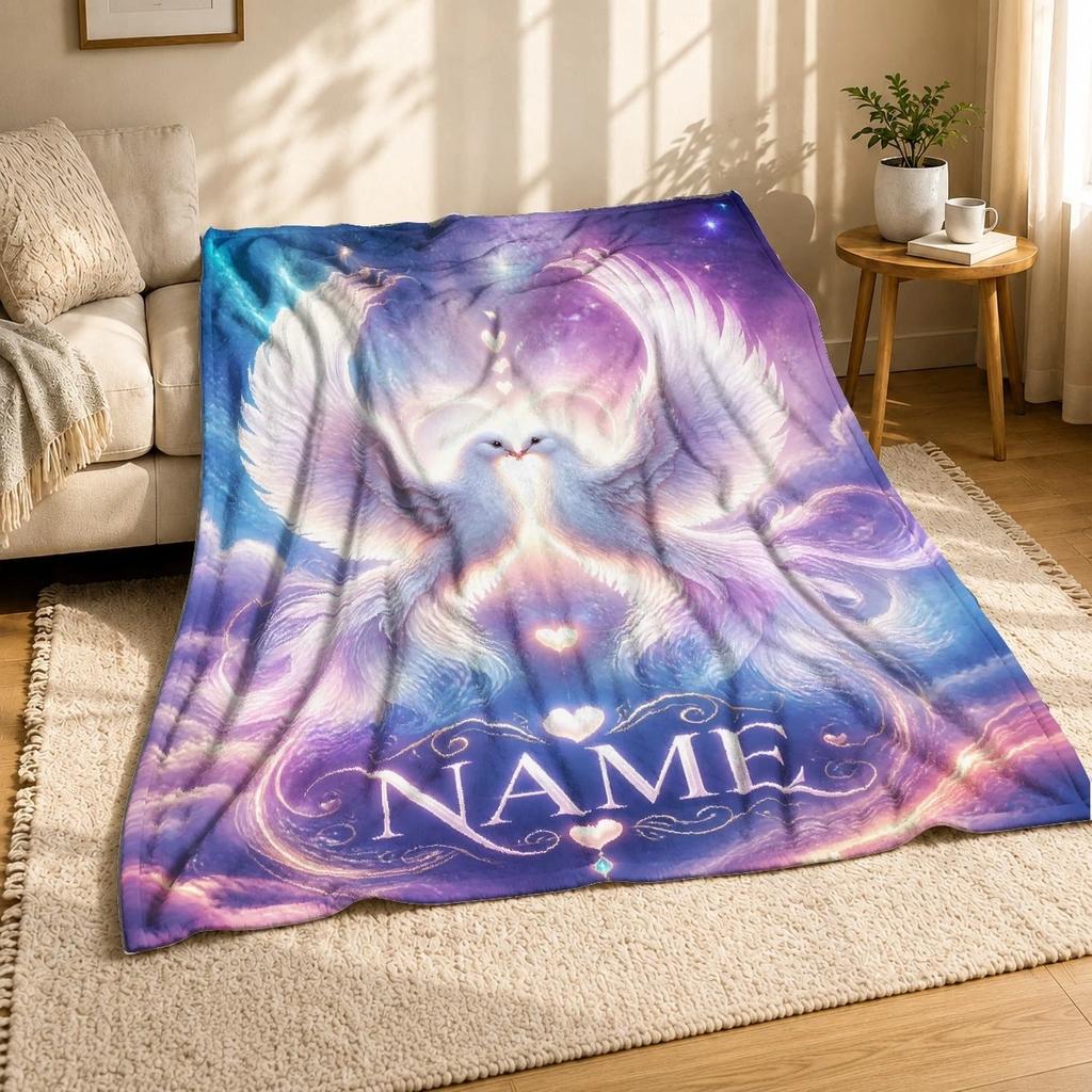Romantic Love Birds Name Coral Fleece Blanket Personalized Decor