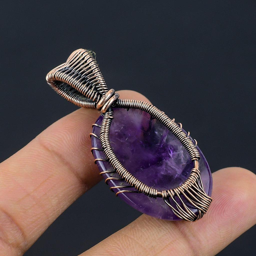 Amethyst Pendant Gemstone Jewelry, 999 Copper Wire Wrapped Pendant, Gift For Women Handmade Pendant