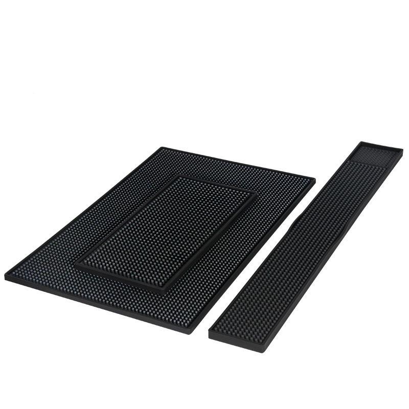 Black Rectangular Rubber Bar Mat - Non-slip, Water-resistant Coaster