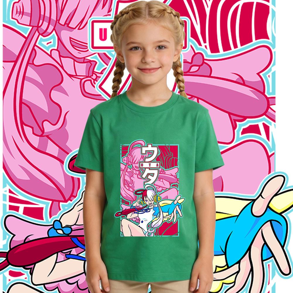One Piece Uta Anime Print Boys Girls Cotton T Shirt Kids Casual Summer Top Soft Breathable Daily Wear