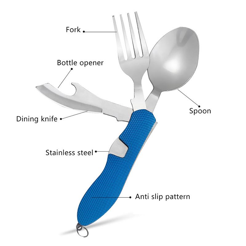 4 в 1 столовые приборы Складная вилка ложка нож из нержавеющей стали открывалка для бутылок Портативная посуда для пикника кемпинга походов путешествий