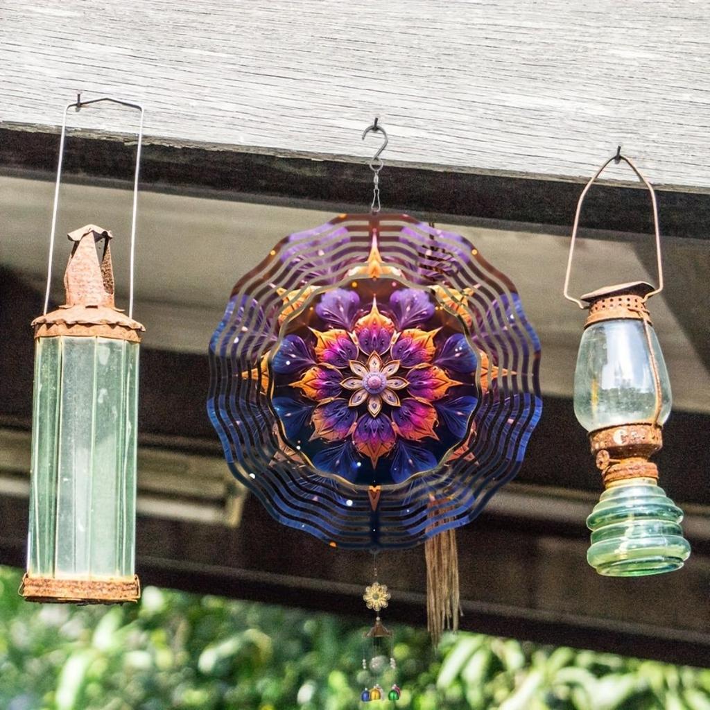 10 Inch Metal Wind Spinner Lotus Mandala Design 360 Degree Rotating for Garden Patio Balcony Decor Outdoor Indoor Hanging Art