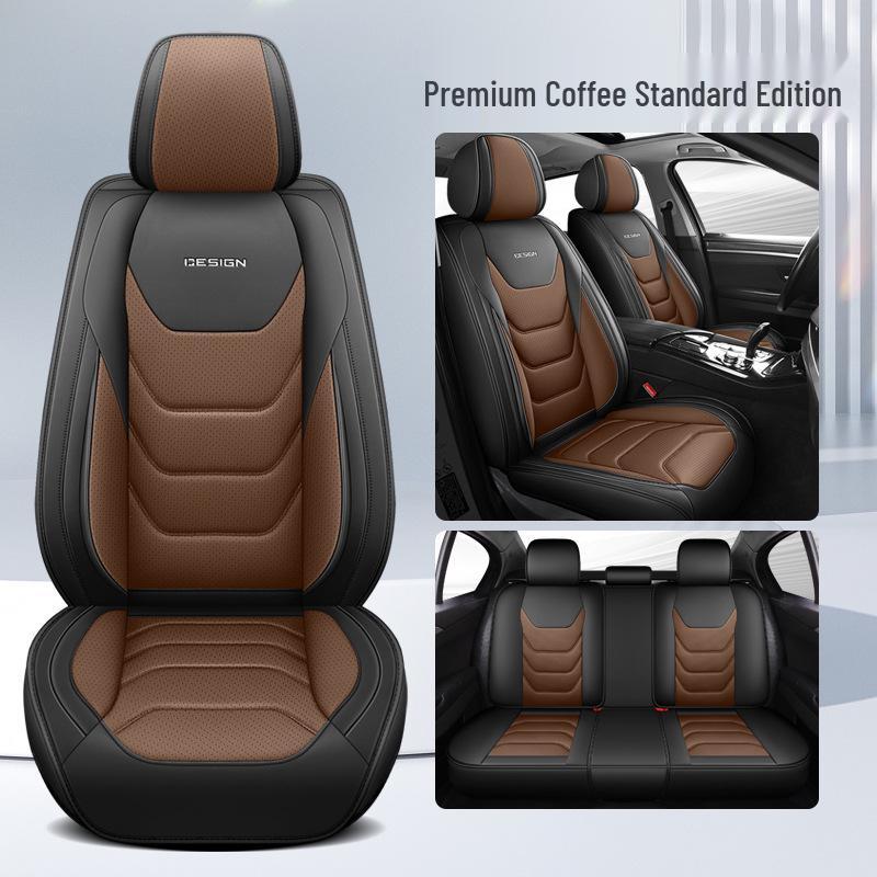 Универсальный всесезонный кожаный чехол на сиденья автомобиля для пятиместного салона – Полное покрытие, износостойкий, долговечный, не требует снятия.