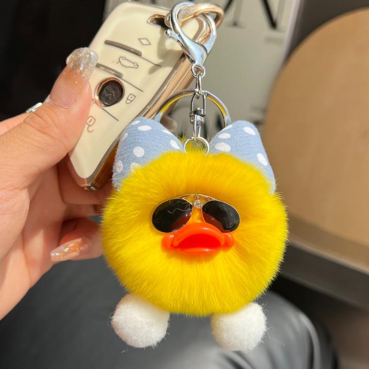 [Cute Little Duck] Rex Rabbit Hair Little Yellow Duck Cart Keychain Pendant Pom-pom Doll Bag Pendant