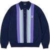 X Fred Perry Long Sleeve Knitted Shirt Peacoat Unisex Tops Purple SK1129-11A