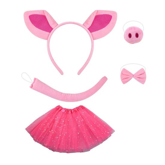 5 шт./компл. для девочек, повязка на голову с украшением в виде свиных ушек, галстук-бантик, свиной нос, сетчатая пряжа, юбка, комплект для косплея на Хэллоуин