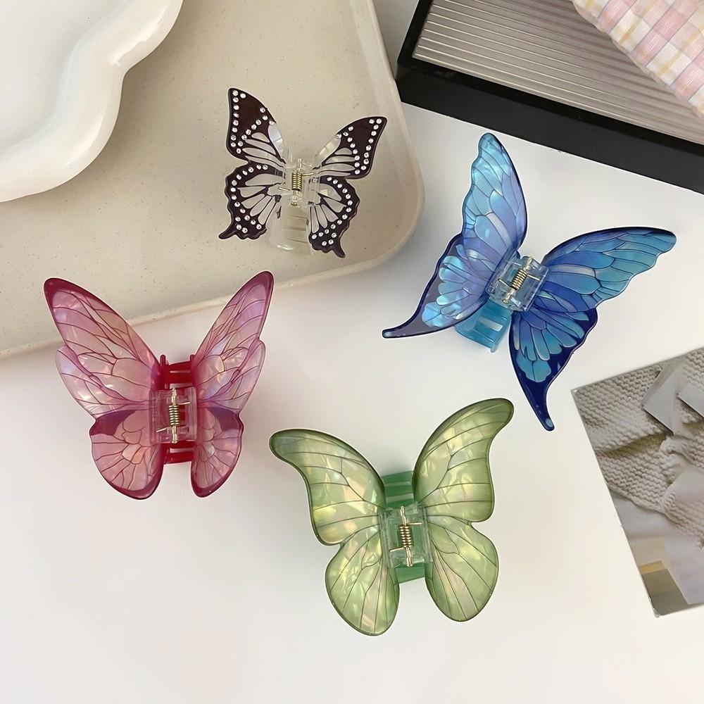 Gradient Color Big Hair Clip Simulated Butterfly Colorful Ponytail Clip Elegant Hair Claw