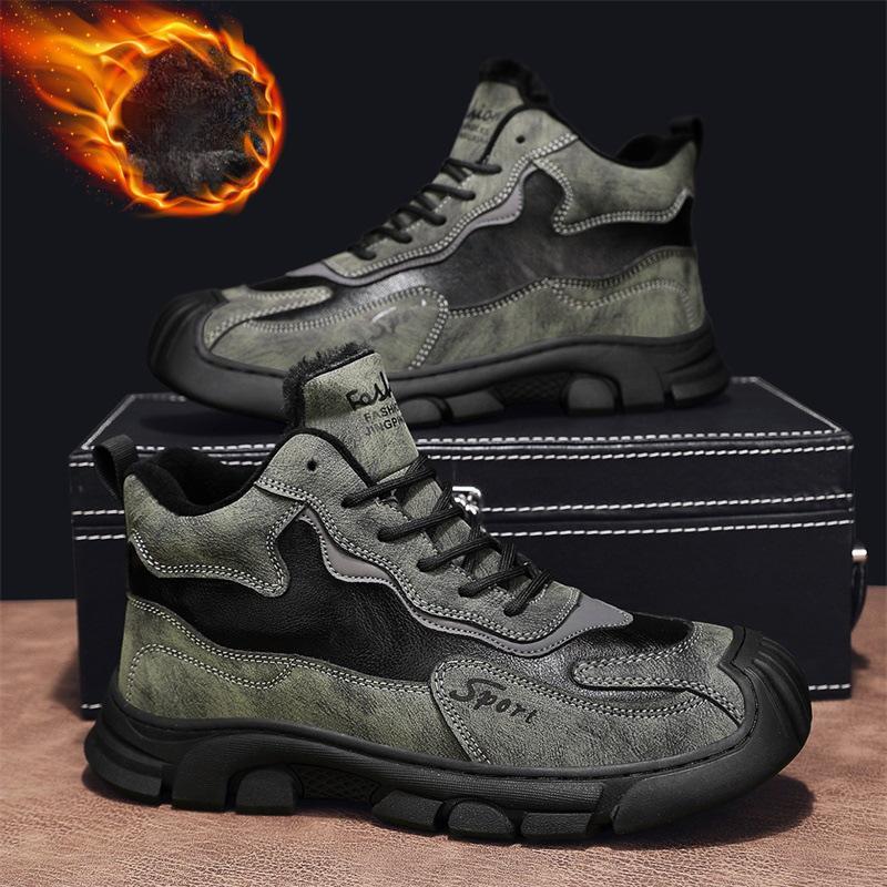 Autumn And Winter High-Top Sports Shoes Men'S Shoes Trendy Thick-Soled Non-Slip Leather Surface Casual Running Shoes Fashion Locomotive Leather Boots