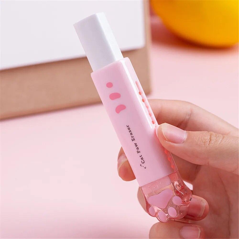 Cute Cat Paw Erasers Kawaii Retractable Push Pull Rubber Erasers Wipe Clean Correction Tools Kids Toys School Office Supplies