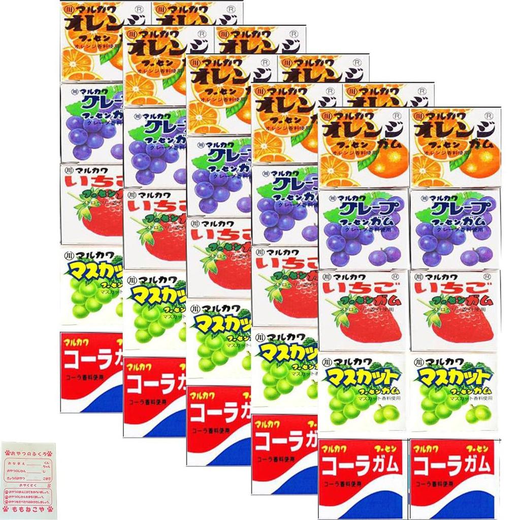 Marukawa Gum Large Capacity Set of 50 Sticky Gum Box Orange Grape Strawberry Muscat Cola 5 Types X 10 Pieces Assortment of Candies Snack Bag Okayashi