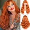 Orange Wig with Bangs Cospaly, Long Wavy Wig for Women, Synthetic Wigs Heat Resistant 24 Inches