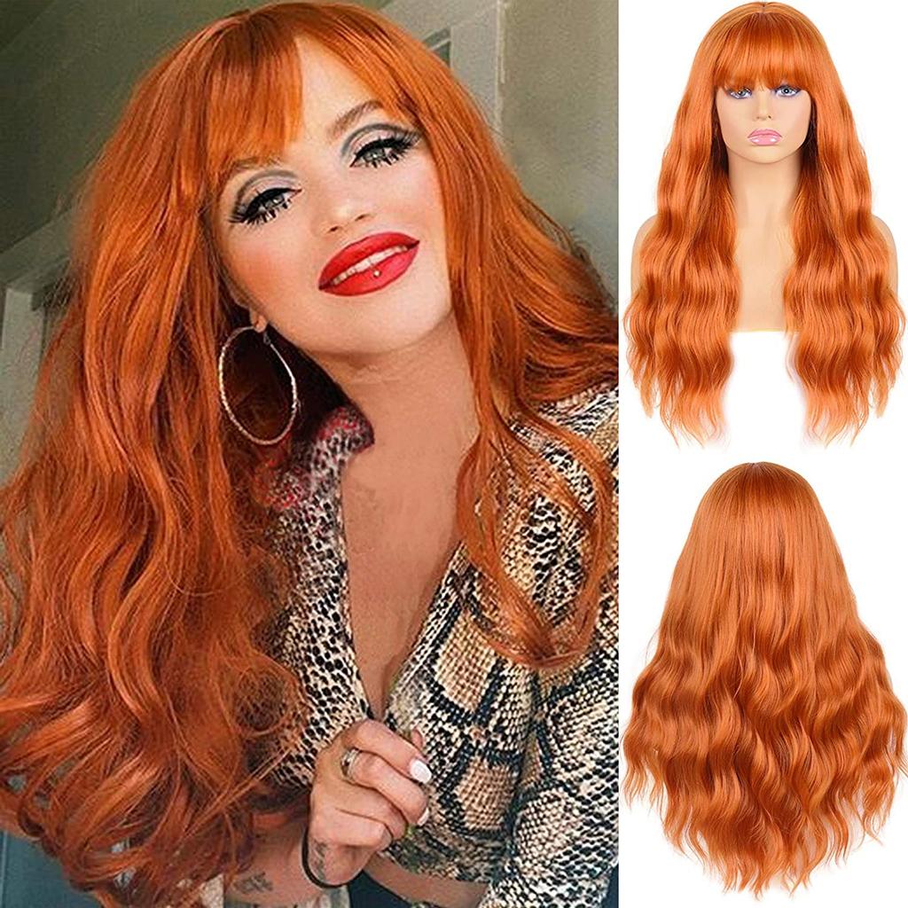MERISIHAIR Оранжевый парик с челкой Cospaly, длинный волнистый парик для женщин, синтетические парики, термостойкие, 24 дюйма