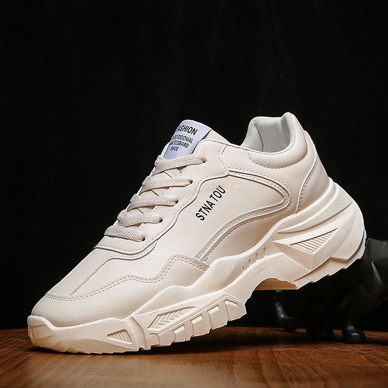 Кроссовки мужские осенние новые кроссовки на платформе для бега спортивная обувь из искусственной кожи белые на шнуровке мужские вулканизированные туфли дизайнерские массивные кроссовки