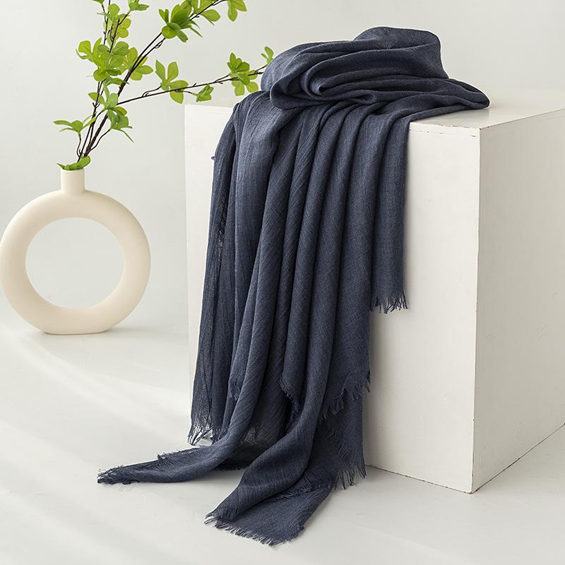 Spring and summer sunscreen scarf imitation cotton and linen solid color simple shawl women's high-end silk scarf yarn headscarf women's cross-border