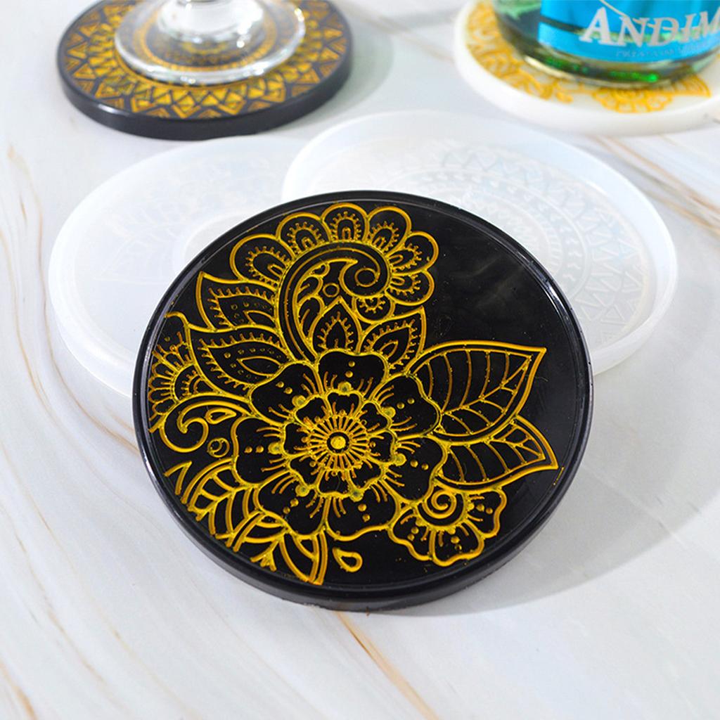 Round Coaster Silicone Mold Epoxy Resin Crystal Mold DIY Coffee Wine Glass Flower Coaster Plaster Concrete Home Decor Crafts