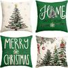 4 Christmas Pillow Covers: Tree, Merry, Sweet Home Decor Sofa Room Cushion Cover Home Decoration New Year Gift