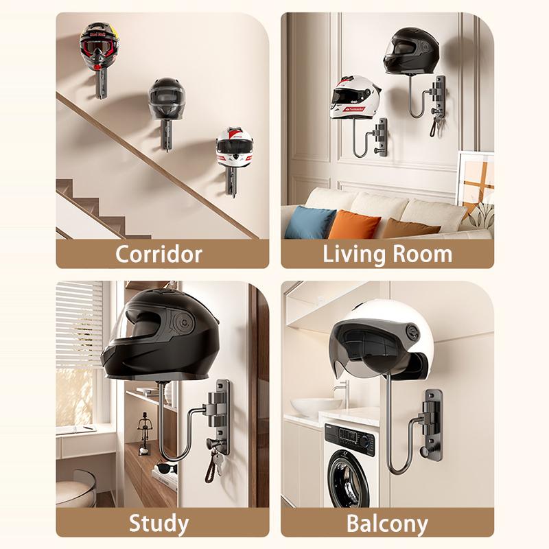 Motorcycle Helmet Hanger Wall Mount 180° Swivel Helmet Holder for Motorcycle Bike Racing Outerwear Sports Gear Storage Organizer
