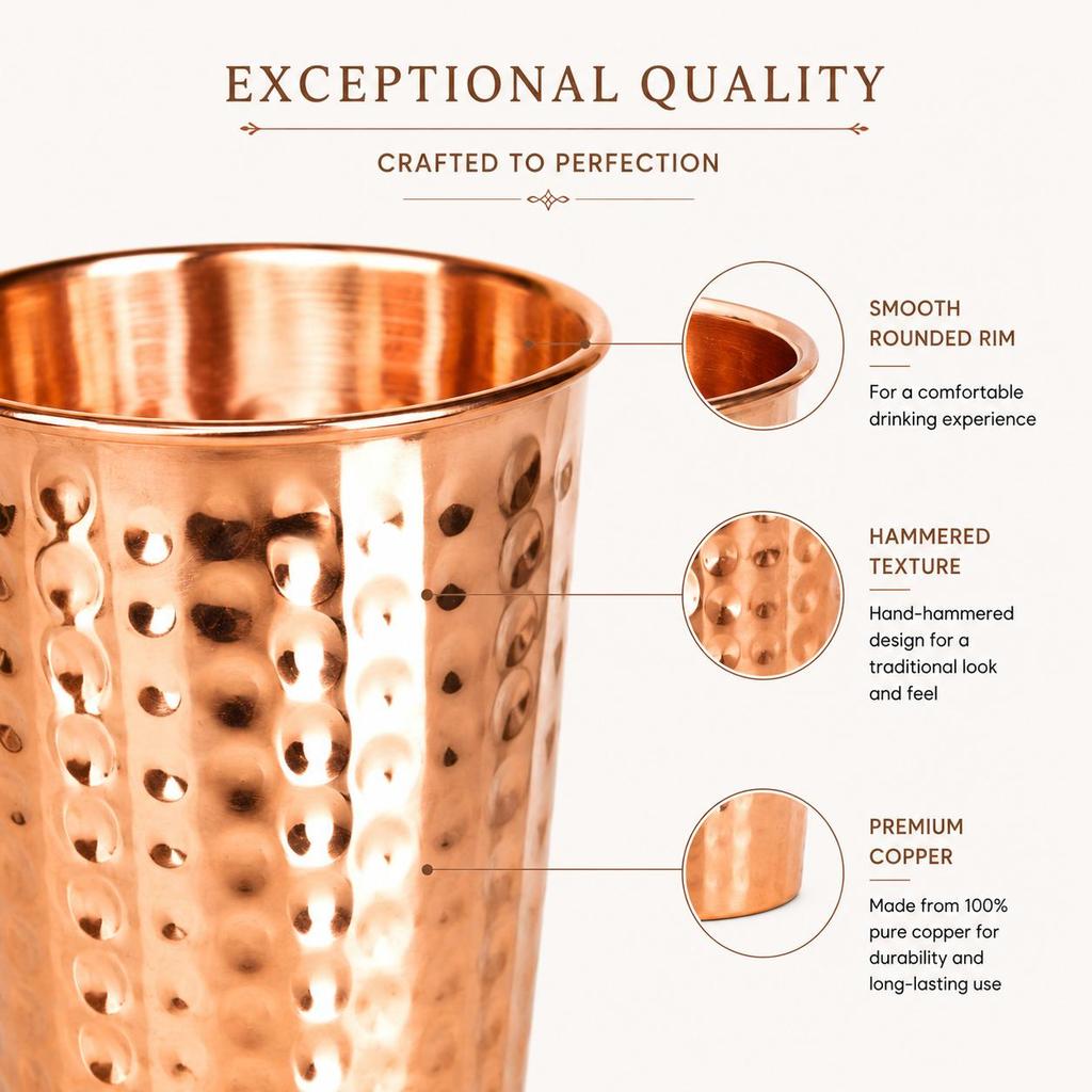 Nirmal Ganga Hammered Design Copper Drinking Glass (Pack of 2)250ML | Pure Copper Water Tumbler | Traditional Reusable Drinkware