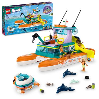 LEGO Спасательная лодка на море Friends 41734, набор для строительства для детей от 7 лет и для мальчиков и девочек, которые любят, в комплект входят 4 мини-игрушки «Малыши и морские обитатели» 6425657,