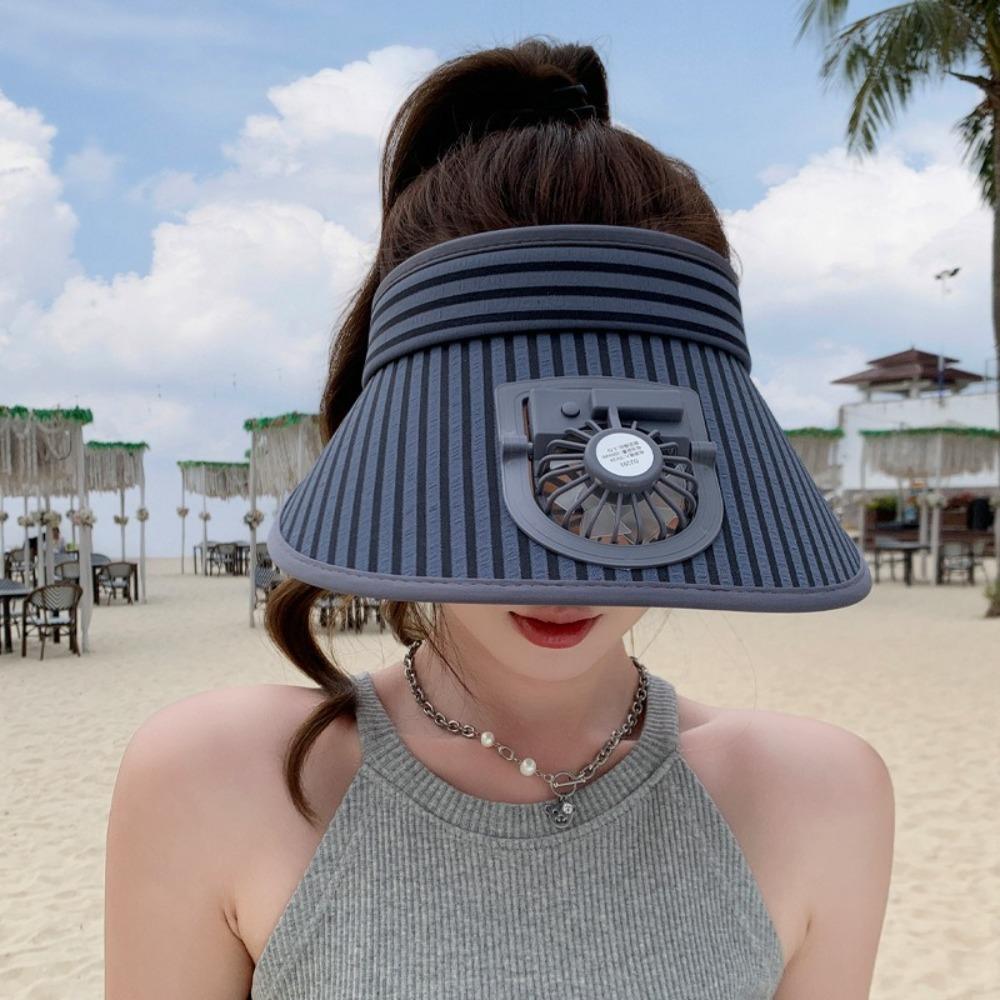 Anti-UV Outdoor Sun Hat with USB Charging Fan Beach Sunshade Hat Summer Empty Top Hat