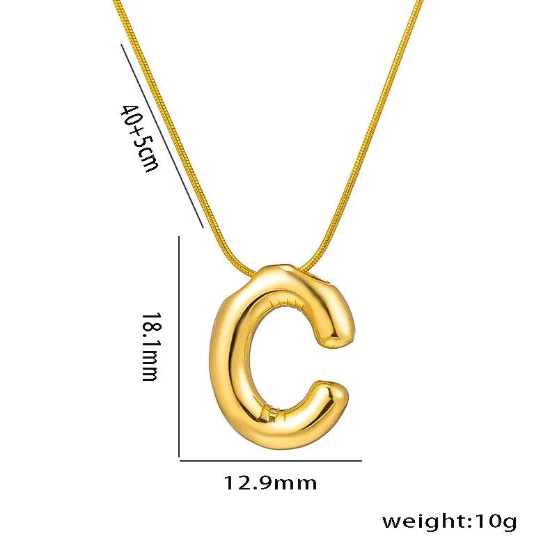 Stainless Steel Gold Color Chunky Alphabet Balloon Bubble Initial Letter Pendant Necklace for Women Charm Necklace Jewelry Gift