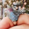 Huitan Rainbow Bird Rings for Women Hyperbole Female Finger Accessories Party Special-interested Girl Gift BlingTrendy Jewelry