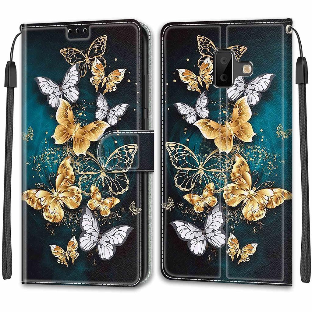 Luxury Painted Leather Case Wallet Book Style Protective Cover for Samsung Galaxy J6 Prime/J6 Plus/J6 (2018) J600/J5/J3