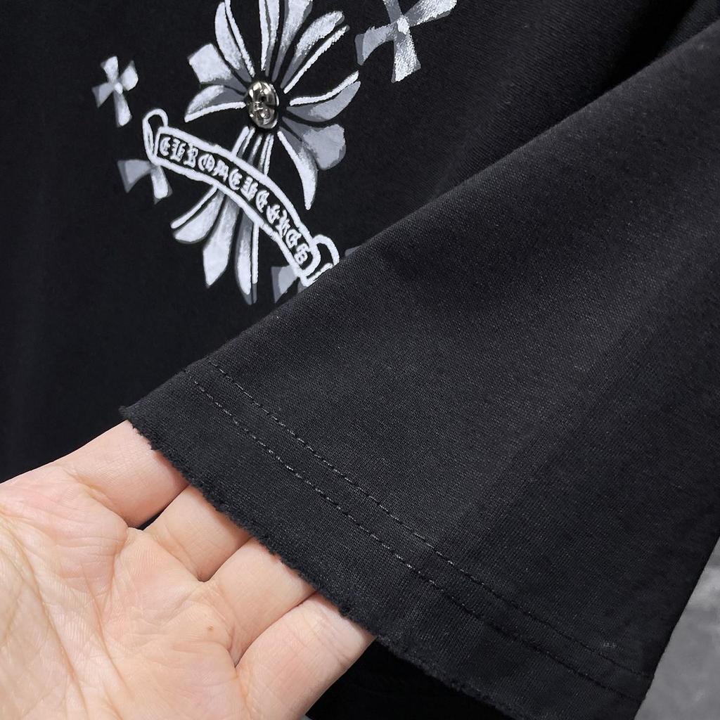 8931 CHROME HEARTS Лето 2026 Новая Высококачественная Хлопковая Круглый Вырез Свободная Большого Размера Мужская и Женская Футболка Футболка для Пары