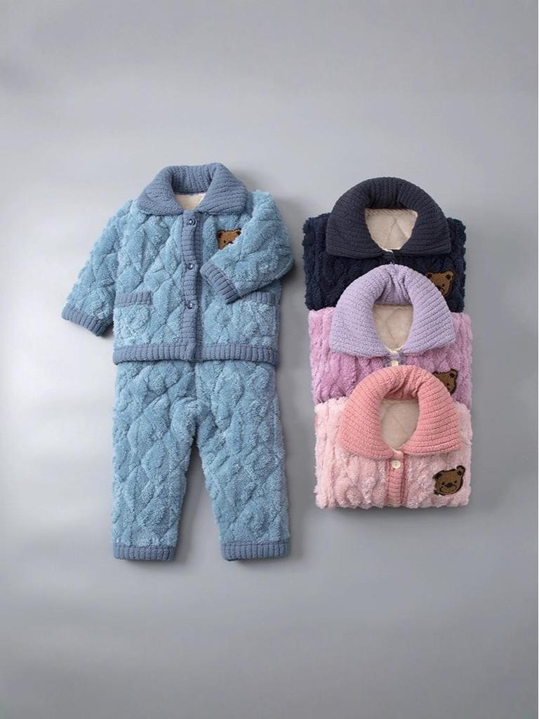 Детская зимняя фланелевая пижама: Толстый коралловый флис, трехслойный стеганый, комплект для родителей и детей