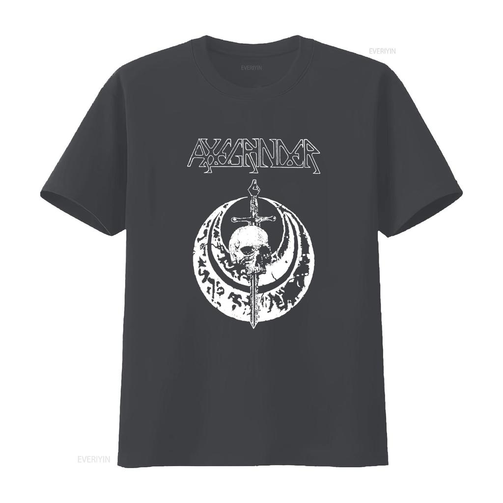 AXEGRINDER Skull Sword Print T Shirt Gothic Rock Punk Style vintage Washed Unisex graphic Slightly Versatile designer clothes
