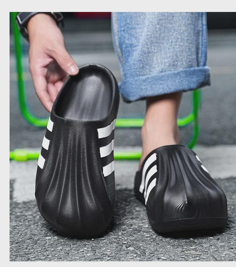 Unisex Black and White Slip-On Shell Toe Slippers with Thick and Light Soles - Campus Trend All-Match.