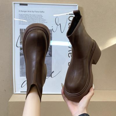 Женские ботильоны на платформе, туфли на высоком каблуке, брендовые высококачественные кожаные туфли зимы 2024 года, трендовые массивные офисные туфли, элегантные ботинки Mujer