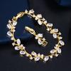 Pera Elegant Leaf Dazzling Green CZ Stone Yellow Gold Color Tennis Charm Bangle Bracelets for Women Pageant Party Jewelry B179