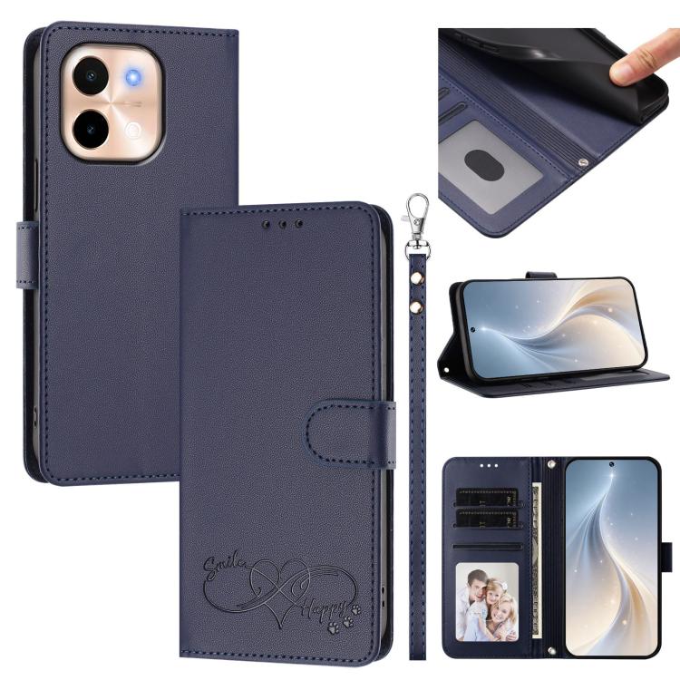 Happy Heart Pattern Magnetic Closure Vegan Leather Phone Case With Wrist Strap For vivo X200 FE