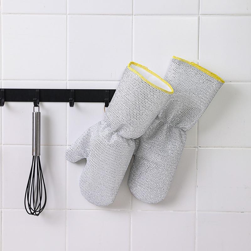 Extended Silver Wire Dishwashing Gloves, Kitchen Pot and Dish Washing Gloves, Oil-free Household Cleaning Steel Wire Gloves