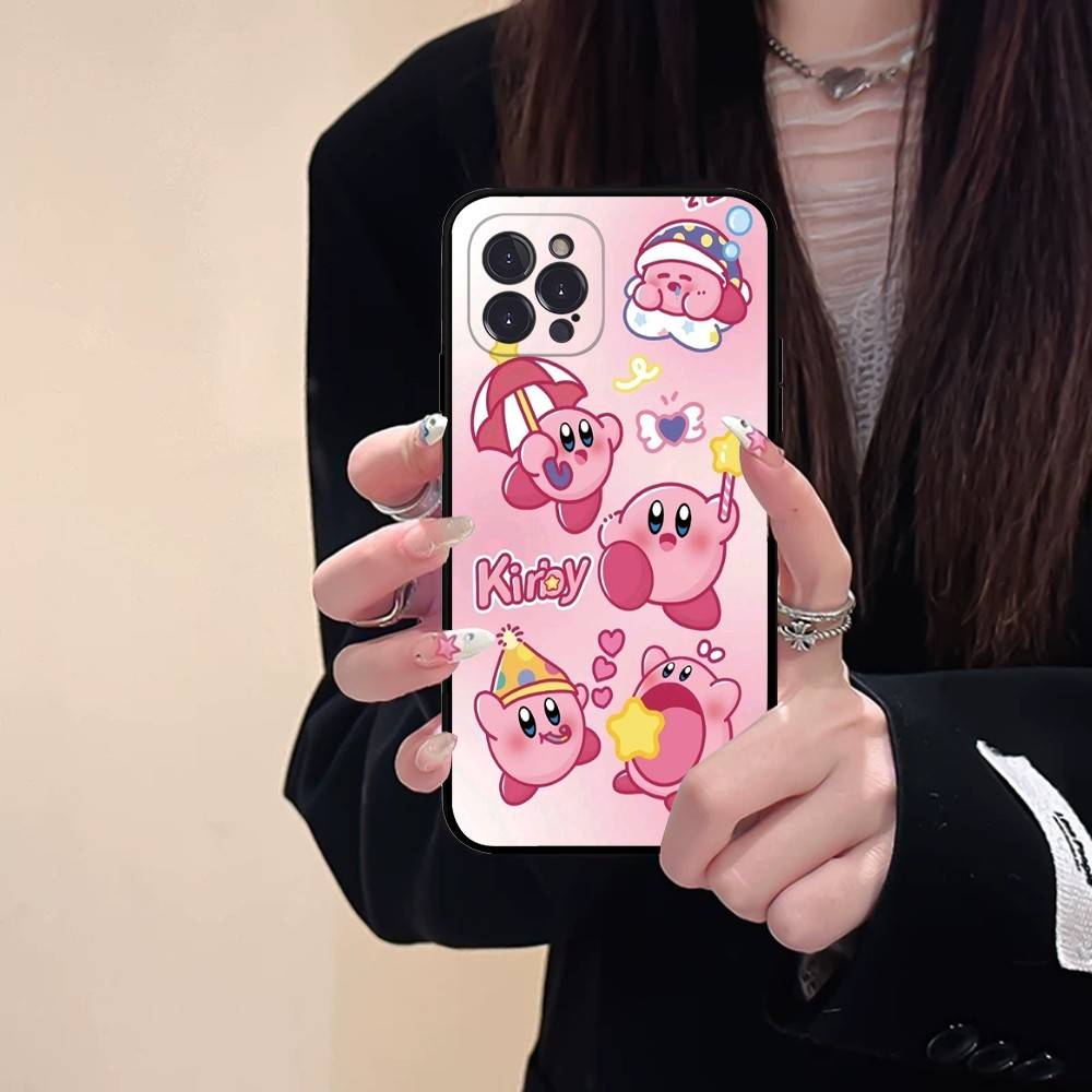 Аниме K-Kirby Милый чехол для телефона для iPhone 16 15 17 13 14 12 11 Pro Max Plus Черный корпус