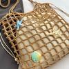 Summer vacation drawstring lined fishing net woven bag