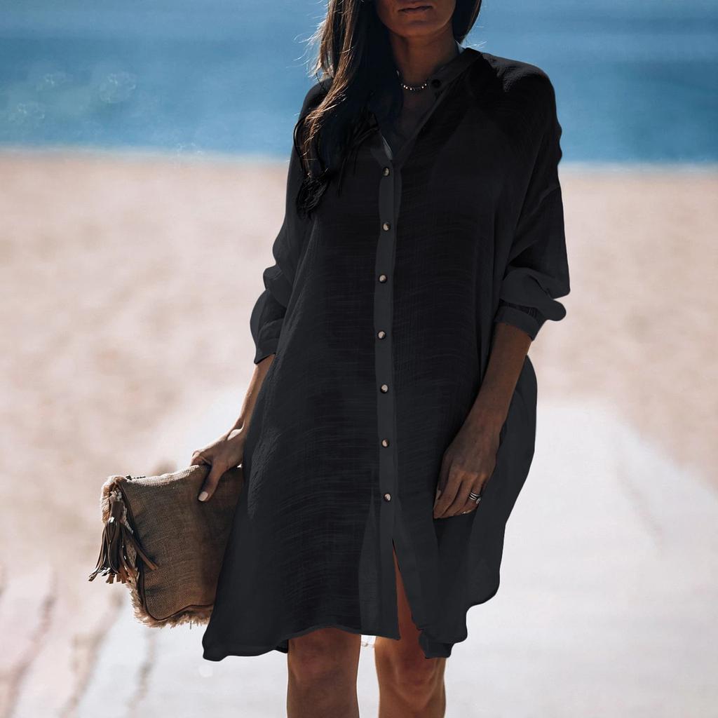 Женская однотонная рубашка, кардиган, пляжное пальто, бикини, купальник для отпуска, блузка, солнцезащитный крем